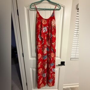 Floral Red V Neck Dress